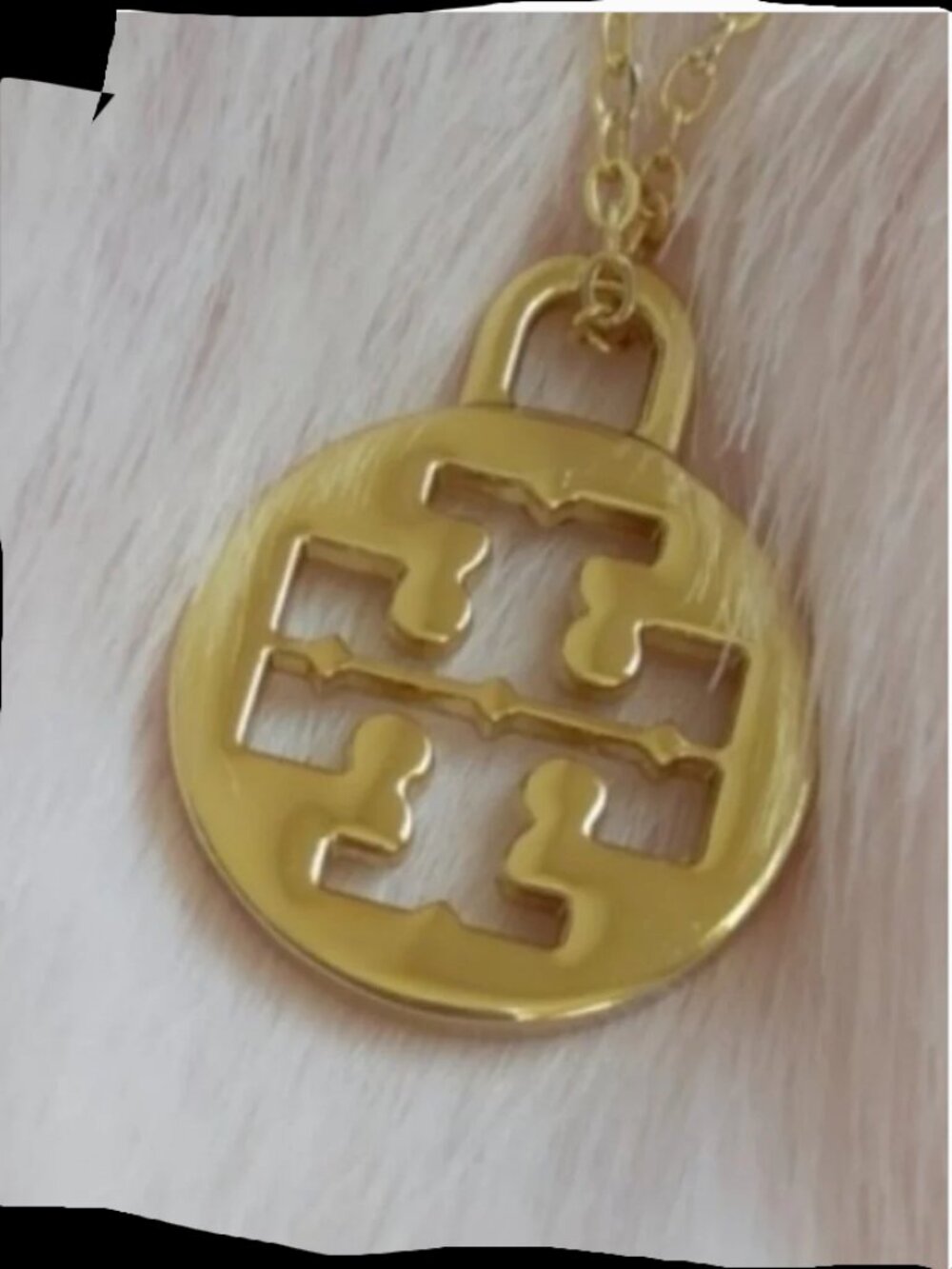 Tory Burch Logo Pendant Necklace • Gold Tone • Fashion Chain • Like New